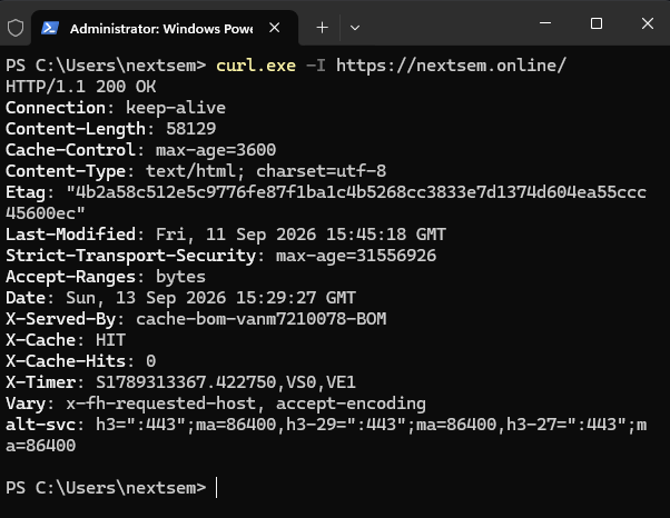 Inspecting HTTP Response Headers using curl.exe